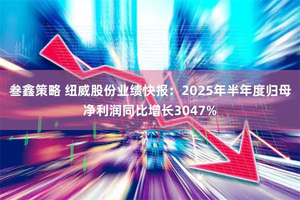 叁鑫策略 纽威股份业绩快报：2025年半年度归母净利润同比增长3047%