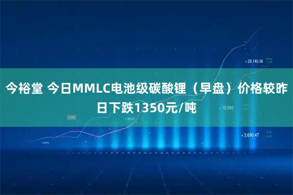 今裕堂 今日MMLC电池级碳酸锂（早盘）价格较昨日下跌1350元/吨